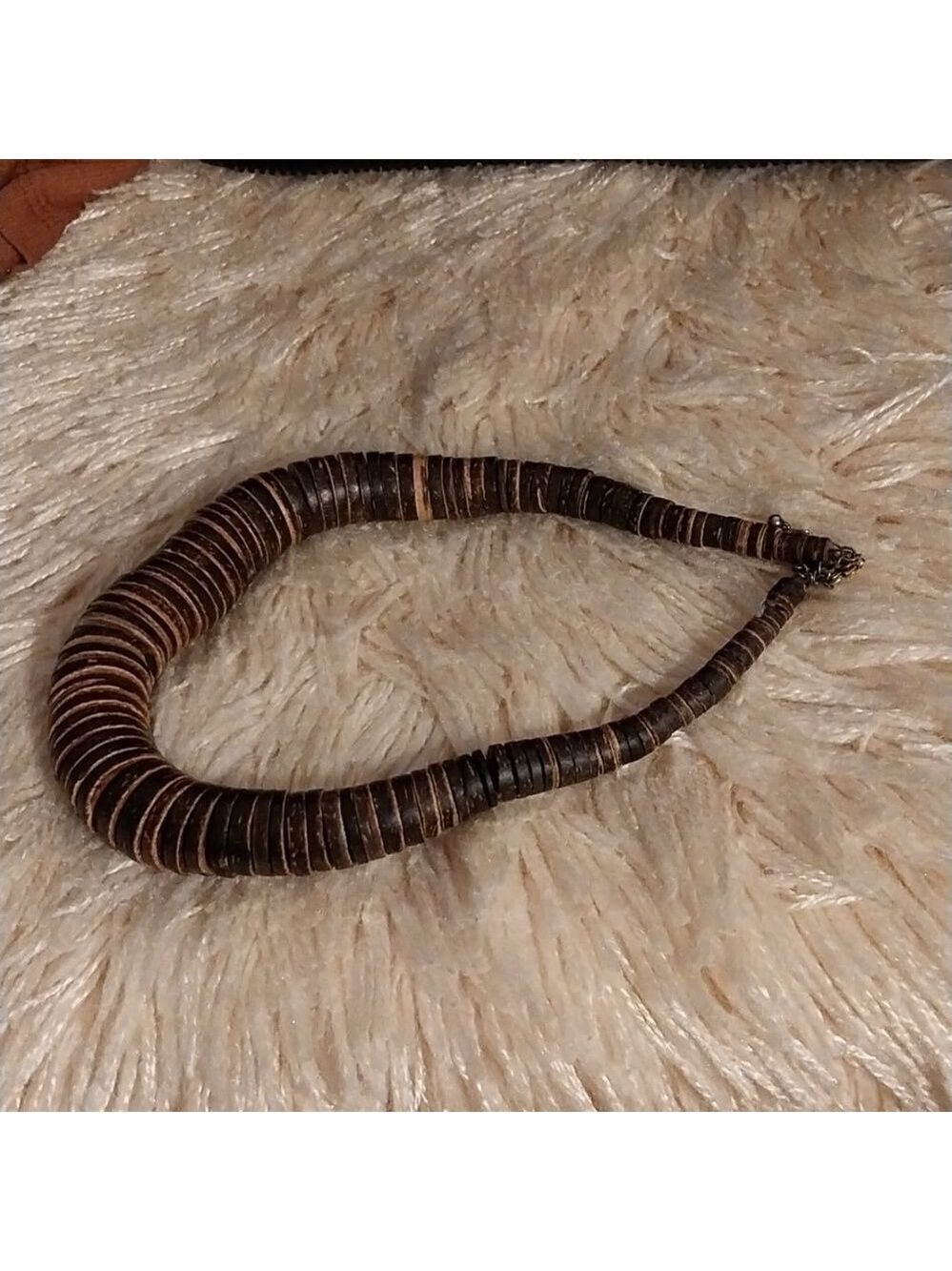 Statement Brown Wood Coin Bead Chunky Style